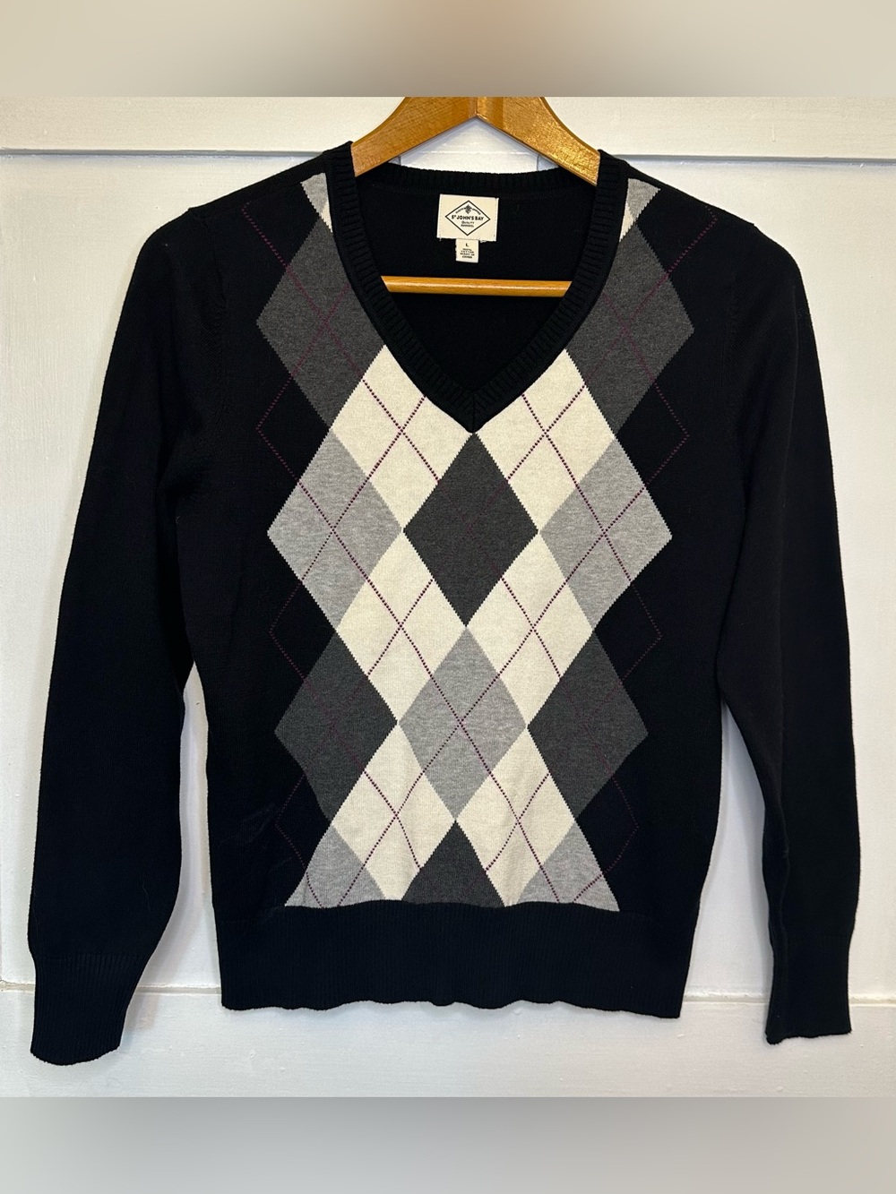 St. John's Bay Black Argyle Cotton Sweater